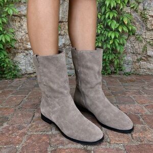 LANDS' END Taupe Suede Slouch Boots, 9